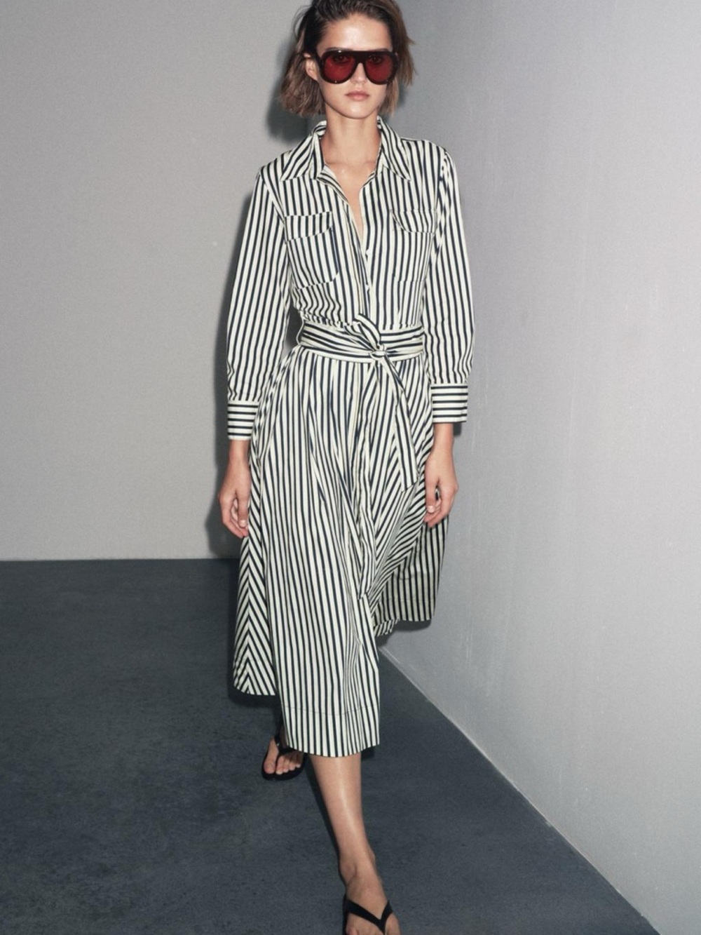 NWT ZARA ZW COLLECTION STRIPED SHIRT DRESS Sz L